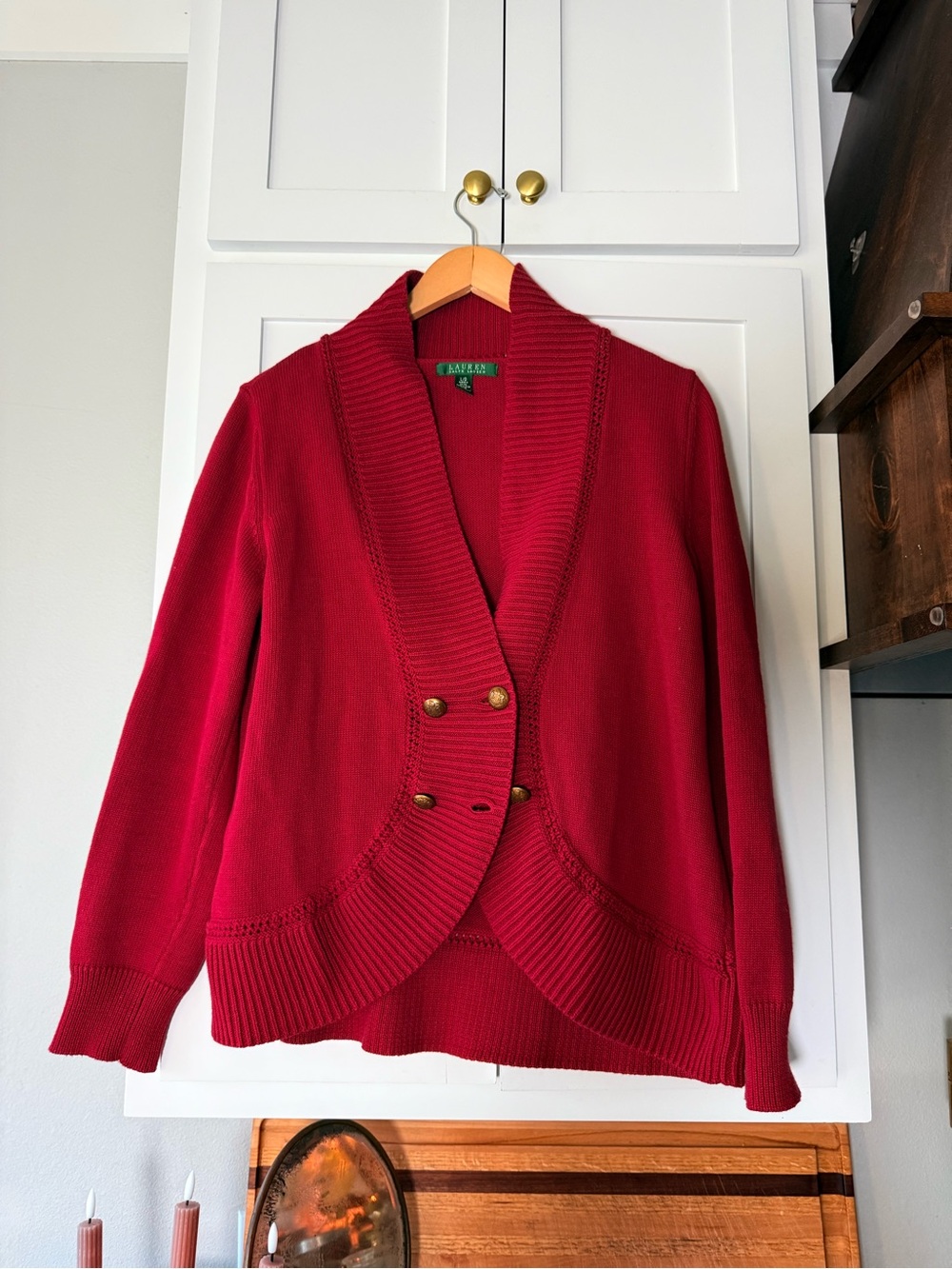 Lauren Ralph Lauren| Red| 100% Cotton|Shawl Collar Cardigan Sweater| L